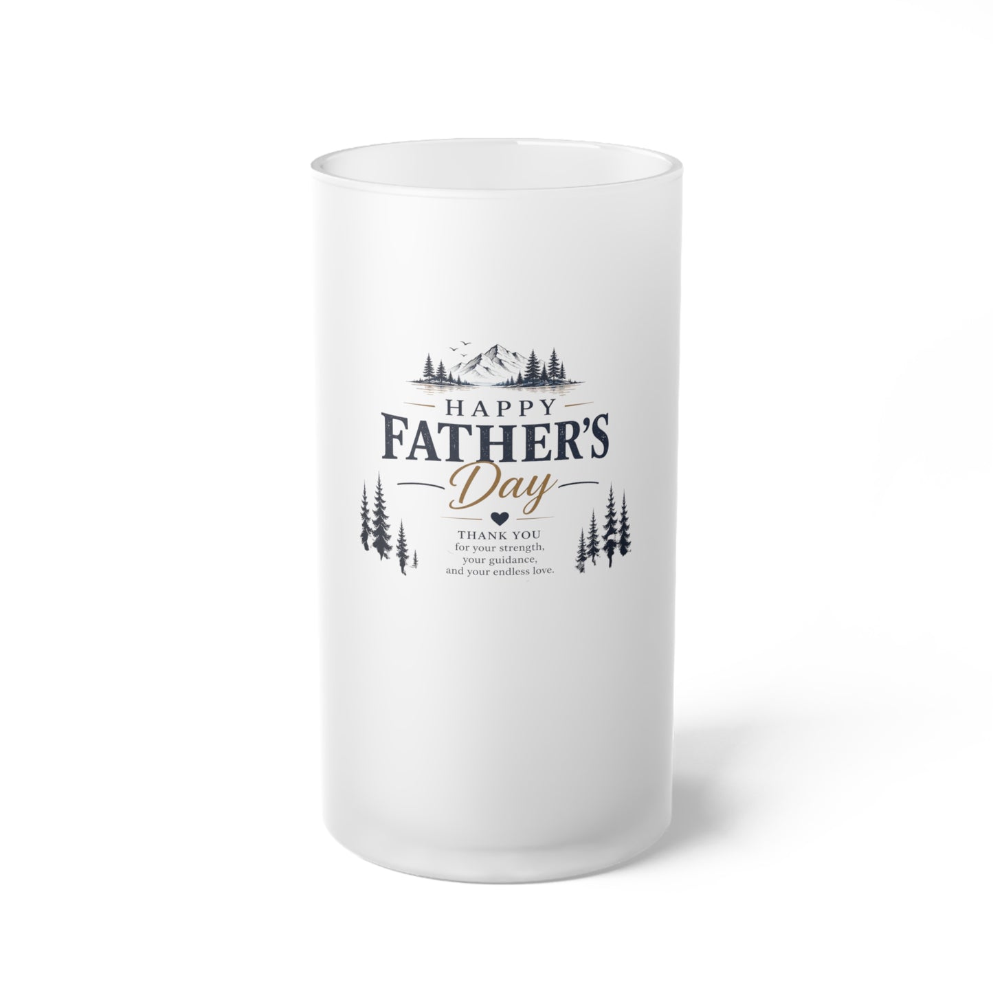 Frosted Beer Mug — "Happy Father's Day" Rustic Mountain Design