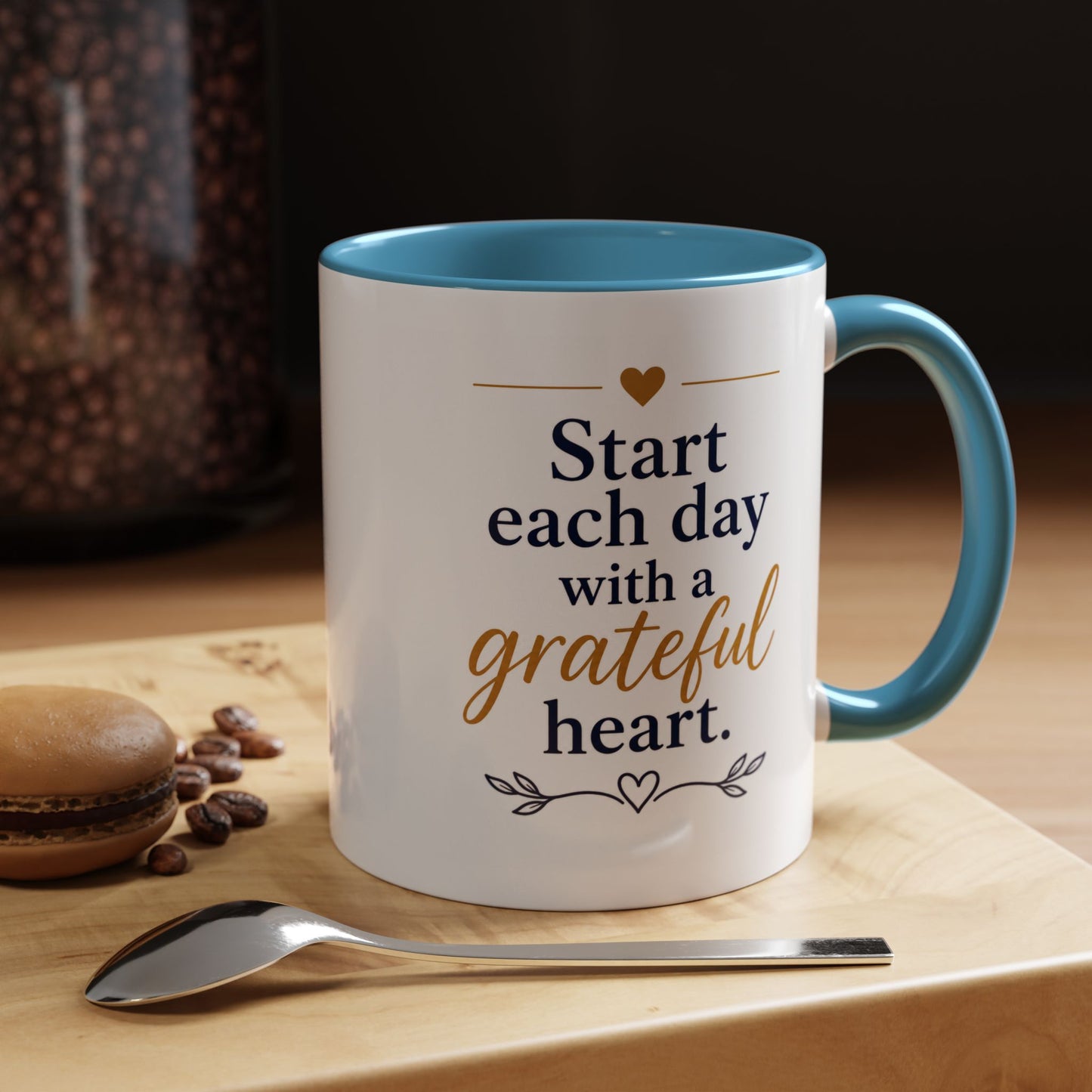 Grateful Heart Accent Coffee Mug – "Start Each Day with a Grateful Heart"