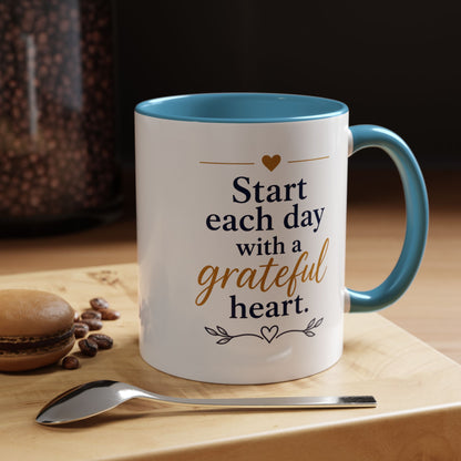 Grateful Heart Accent Coffee Mug – "Start Each Day with a Grateful Heart"