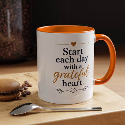 Grateful Heart Accent Coffee Mug – "Start Each Day with a Grateful Heart"