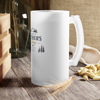 Frosted Beer Mug — "Happy Father's Day" Rustic Mountain Design