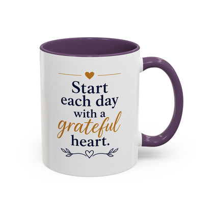 Grateful Heart Accent Coffee Mug – "Start Each Day with a Grateful Heart"