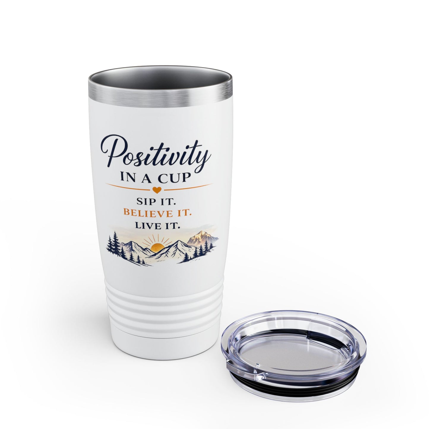 Positivity in a Cup 20oz Tumbler — Inspirational Mountain Travel Mug