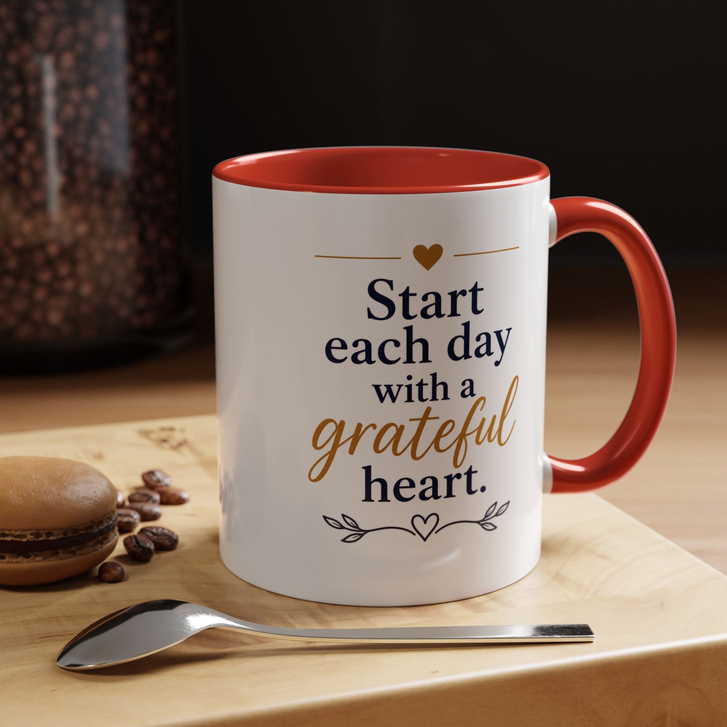 Grateful Heart Accent Coffee Mug – "Start Each Day with a Grateful Heart"