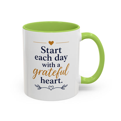 Grateful Heart Accent Coffee Mug – "Start Each Day with a Grateful Heart"