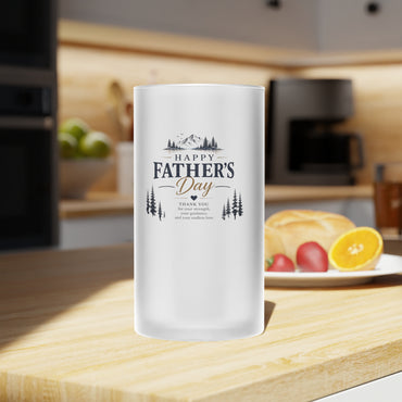 Frosted Beer Mug — "Happy Father's Day" Rustic Mountain Design
